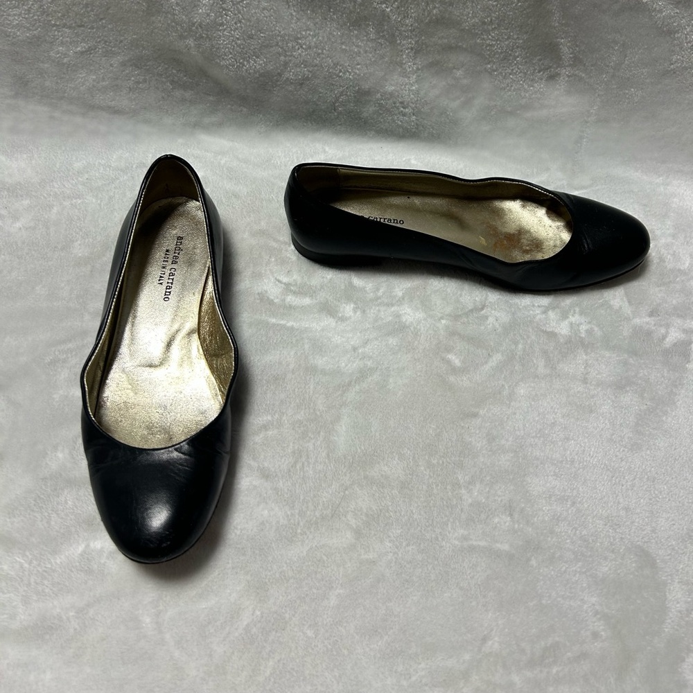 Women’s Andrea Carrano black leather ballet flats shoes size 7.5 38.5